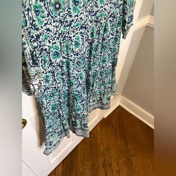 Soft Surroundings Nerisa Embroidered Printed Dress | Blue Batik Style | Size M - Picture 15 of 16